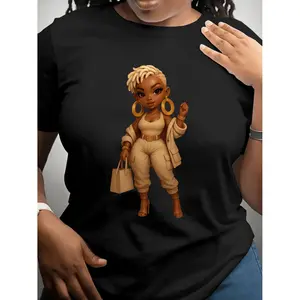 [Boss Design Betty T-Shirt] Boss Design Women's Black Betty Cartoon Graphic T-Shirt | Short Sleeve Round Neck Casual Tee, Medium-Stretch Comfort Fit for Spring Summer Fall, Machine Washable, Durable Fabric