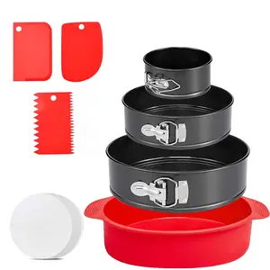 3Pcs 4/7/9 Inches Leakproof Cheesecake Pan with 1Pc Protector & 3Pcs Scrapers & 50Pcs Parchment Kit, Nonstick Springform Cake Pans Sets for Baking with Removable Bottom