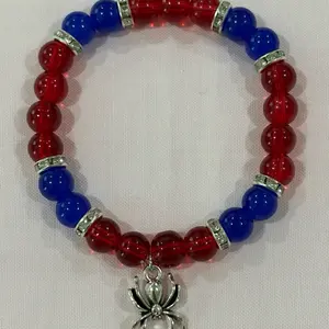 Spider-Man Red and Blue Bracelet with Colorful Beads & Spider Charm Accessory for Fans