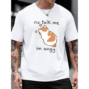 Unisex Casual Short Sleeve Crew Neck Tee with Angry Cat Letter Print and Cartoon Cat Design Perfect for Summer Outdoor Wear