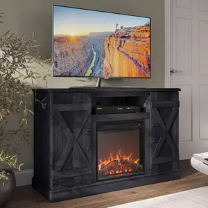 【Limited time deal】BM-CZW  47" TV Stand with 18" Electric Fireplace Heater & Media Entertainment Center Console Table for TV up to 50" with Open Storage Shelves & Cabinets - Veropeso (Rustic Grey)