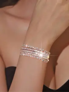 5-piece sparkling fashionable rhinestone elastic bracelet set, exquisitely designed party style bracelet set bracelet accessories, suitable for ladies' exquisite bracelet multi piece set