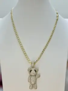 Cuban Chain 50 cm with 14K Laminated Bear Pendant - Classic & Unique Design for Longer Jewelry Pieces