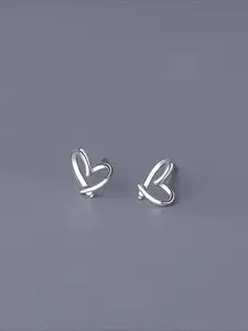S999 Sterling Silver Hollow Heart Design Stud Earrings, Fashion Exquisite All-match Ear Jewelry for Girls Gift, Temperament Accessories for Daily Wear, Valentine's Day, Gift, Gifts for Wife, Pretty Studs, Heart Shaped Earrings
