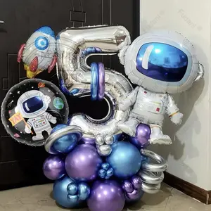 33 Pcs Outer Space Astronaut Rocket Balloon Set Spacecraft Galaxy Planet Theme  Birthday Decoration Balloon Column  for boys