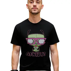 Invader Zim Graphic Tee for Men - Soft Cotton Crew Neck T-Shirt with Zim Character & Alien Face Print, Kawaii Style Pop Culture Shirt for Fans, Conventions & Themed Events Casual Knit