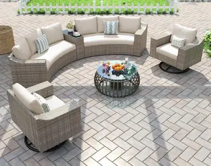[DealsForYouDays][Summerwins]【Ships in Multiple Boxes】AMERLIFE Outdoor Wicker Patio Furniture Set, Swivel Rocking Chairs, Curved Sectional Sofa with Storage Table, All-Weather Outdoor Conversation Set with 6" Armrests, for Backyard/Garden/Deck