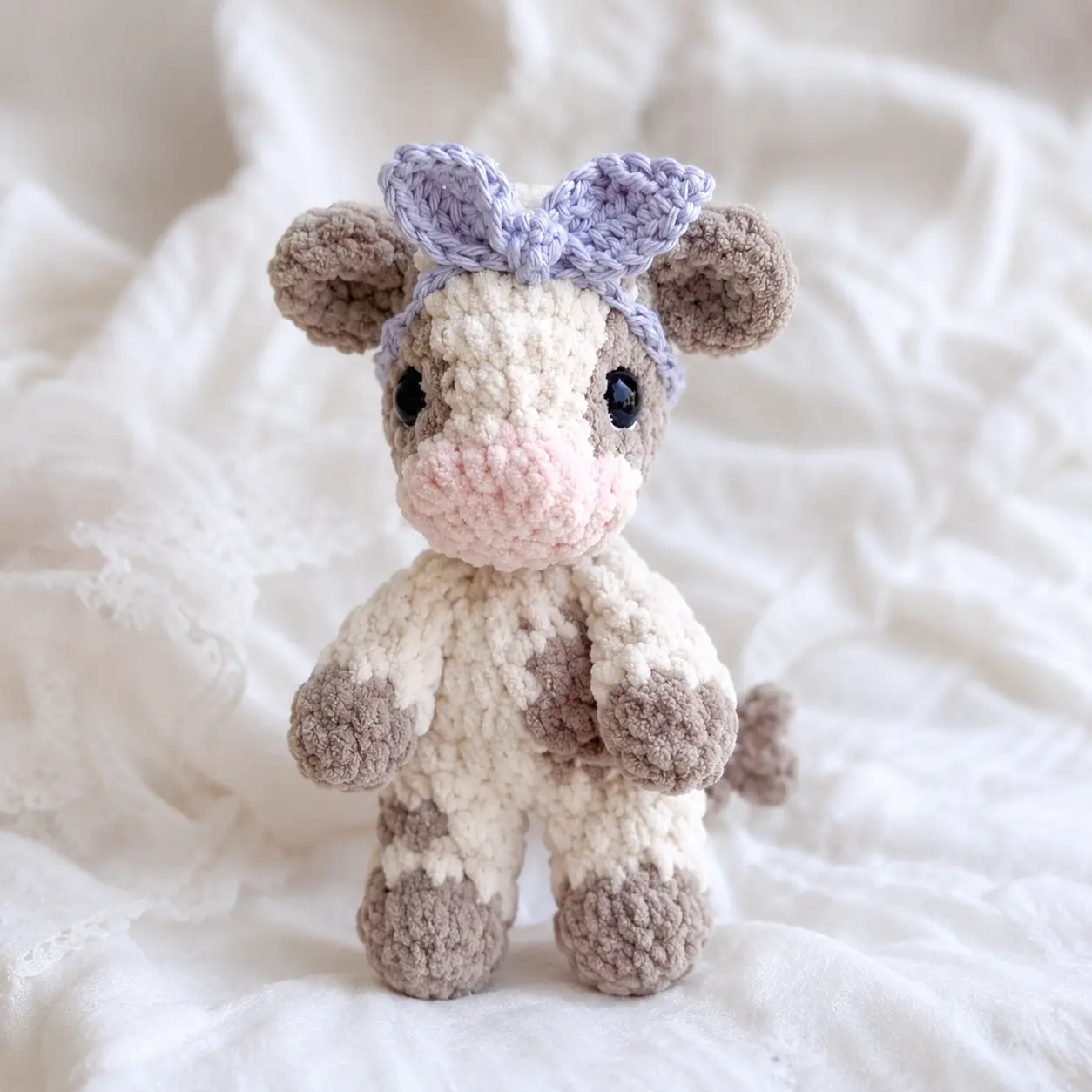Crochet Baby Cow Lovey Mini Plush Snuggler, Cottagecore crochet highland cow Crochet Cow Crochet Snuggler