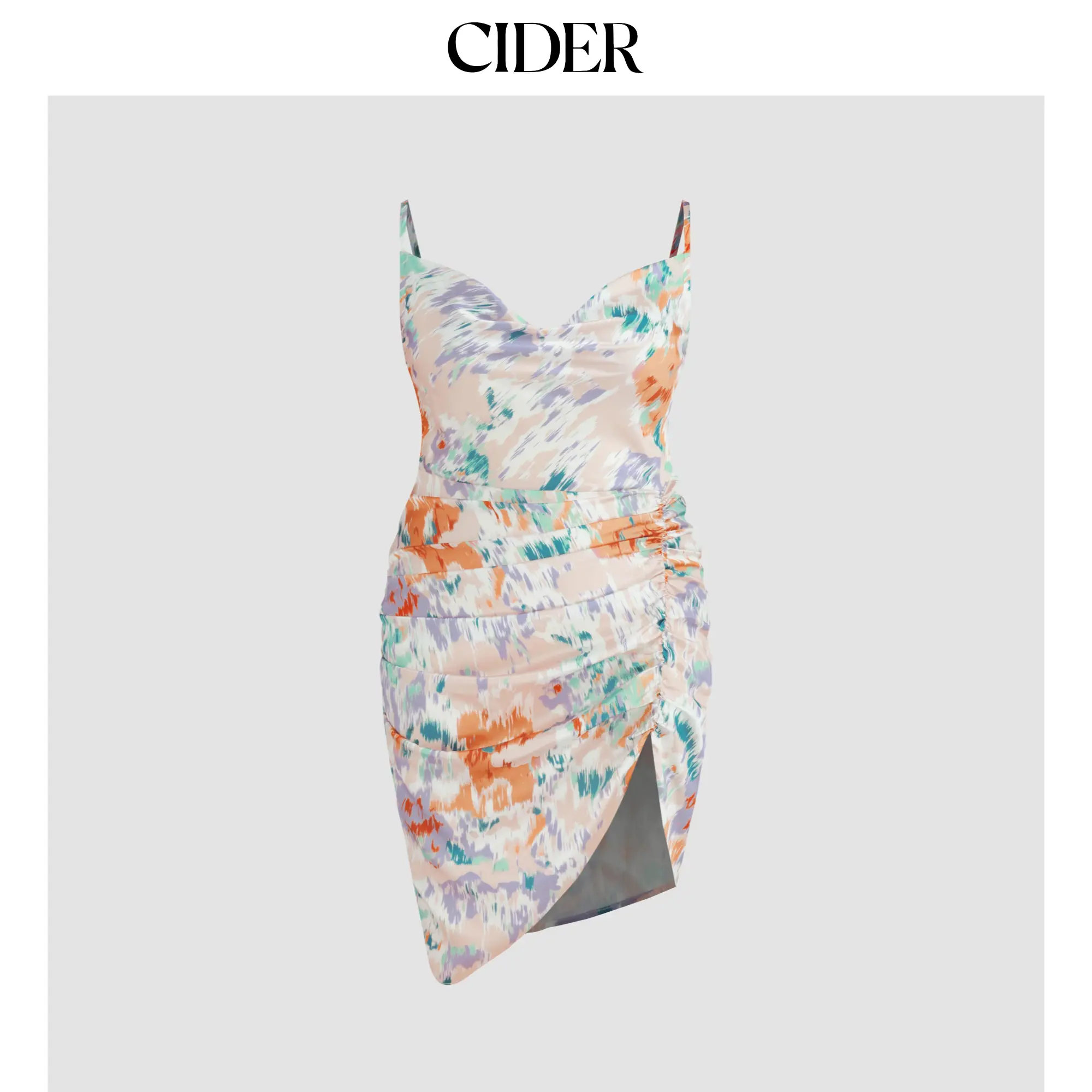 Cider Women's Elegant Casual No Shoulder Illusion Floral Ruched Cowl Neck Midi Dress, 5 Colors, Size 2-26, Plus Size Finds, Elastane, Chic Curve Casual Dresses, Going Out, Fashion, Occasion, Party, Pull-On, Ruched Fit, Woven