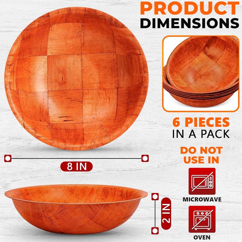 6Pcs Wooden Salad Bowl Set - Decorative Bowls for Kitchen - Large Serving Bowls for Entertaining - 8 Inch Fruit Bowl for Kitchen Counter - Tableware