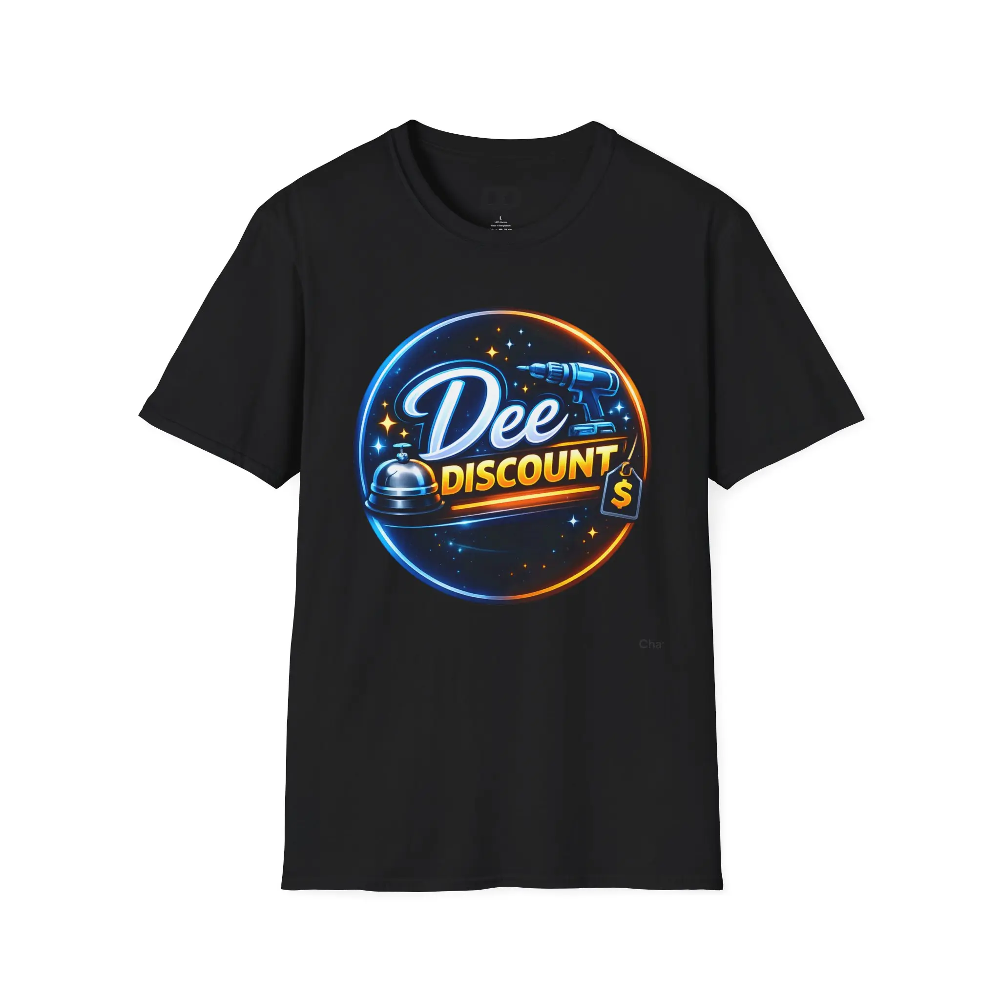 Dee Discount Logo T-Shirt | Retro Neon Badge, Savings Theme Dee Discount Logo T-Shirt | Retro Neon Badge, Savings Theme