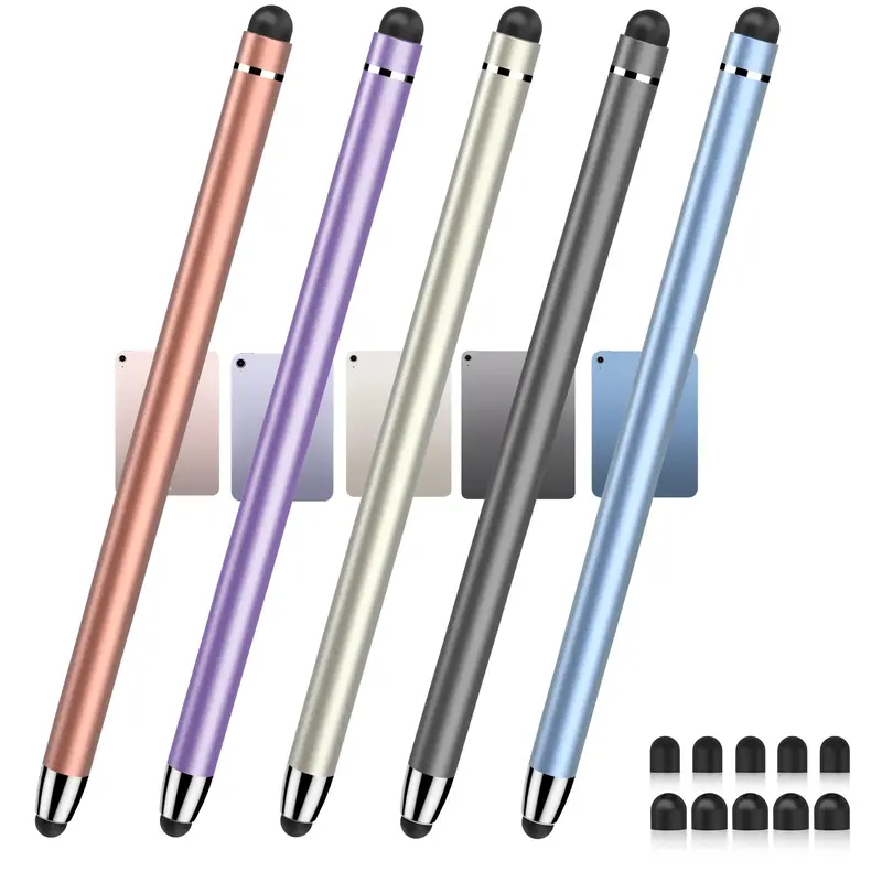5-Pack Multicolour 2-in-1 Steel Digital Capacitive Pen Styluses, 5.43 inch, 0.32 oz, Dual Tips, High Sensitivity, Precision, Extended Grip, Gifting Option, Computer & Touch Screen Laptops Accessories for iPad, iPhone, Android Tablets (Includes 1 Blue Pen)