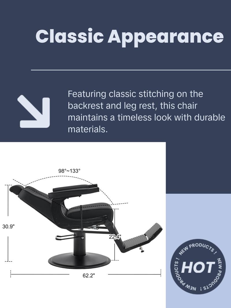 BarberPub Reclining Barber Chair, Hydraulic Styling Salon Chair for Hair Stylist 8334