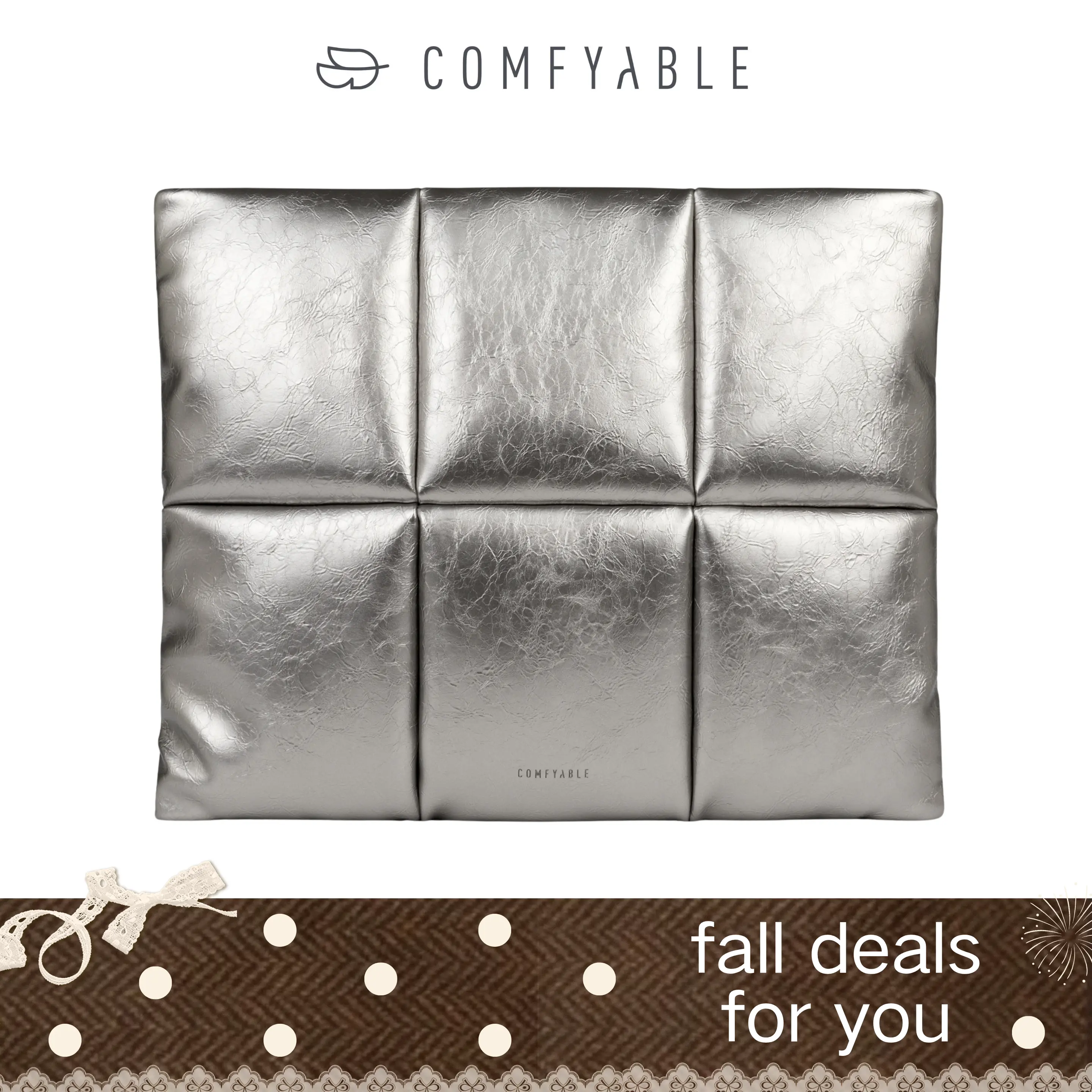 COMFYABLE Puffy Laptop Sleeve 13-16" MacBook Pro Magnetic Closure for Students & Daily Commuting, Waterproof Silver PU Leather Pillow Design Carrying Case with Inner Pocket, Soft Fleece Lined for Air/Pro/Neo Protection