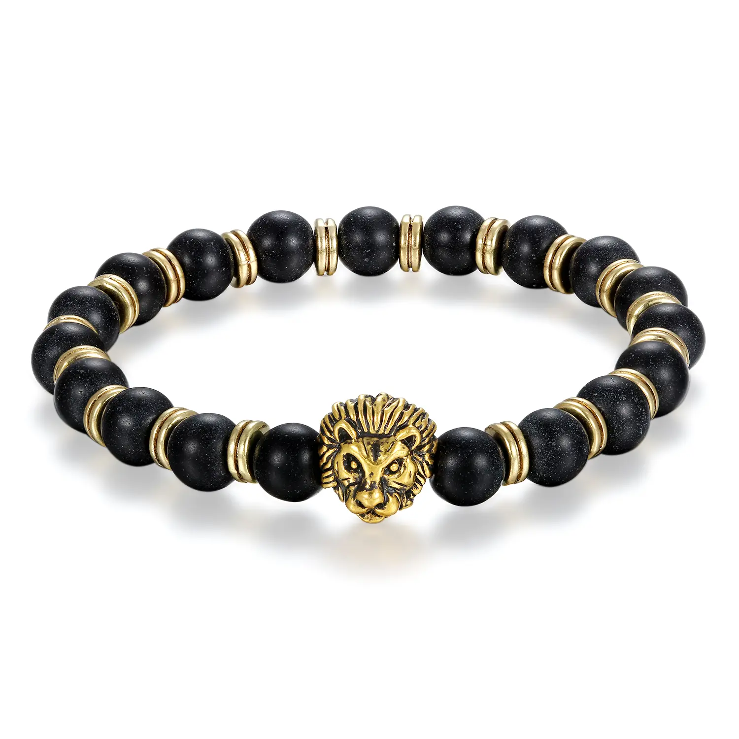 OIDEA Men's Spiritual Lion Head Bracelet, 8mm Natural Stone Round Beads with Bold Centerpiece, Stretch Design Wristband for Meditation, Buddhism, Male, Religious, Stretchable, 8Mm Stretch Design, Elastic Fit, Two Stone Variants, Versatile Spiritual Gift