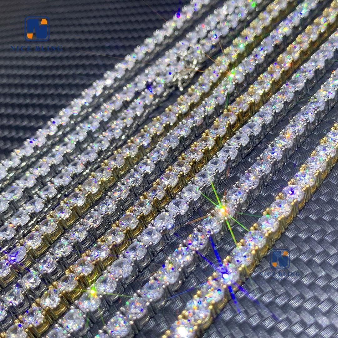 Tennis Hip Hop Necklace Moisssanite 18K Gold Plated 925 Sterling Silver Jewelry UnisexMoissanite Tennis Chain For Women & Man