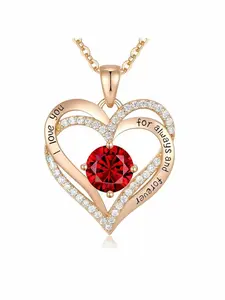 Rose Preserved Flower Gift Set with Birthstone Heart Necklace, Perfect Birthday, Christmas, Valentine's Day Jewelry Gift for Mom, Daughter, Girlfriend, Wife