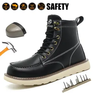 Men's Workwear - style Steel - toe Sports Non - slip Work Shoes, High - top Leather Safety Boots, with Anti - smashing, Anti - piercing, Shock - absorbing and Wear - resistant Properties. Footwear,  Classic