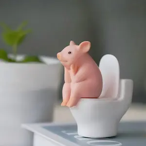 Miniature Pig Toilet Figurine,  Samll Pig Statue, Funny Bathroom Decor, 2.6 x 2.4 x 1.2 Inches, Cute Desk Ornament for , Garden,  Funny