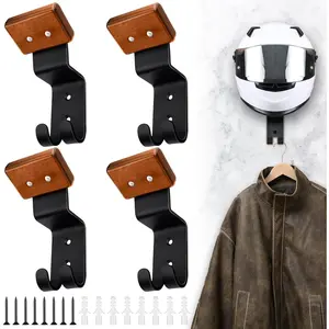 4 Pcs Motorcycle Helmet Holder Wall Mount Helmet Hanger Hooks Motorcycle Gear Rack for Football Sports Accessory (Classic,Wood)