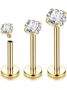 3pcs 16G G23 Titanium Labret Stud Internally Threaded Lip Piercing Nose Studs Lip Bar Tragus Helix Piercing Medusa Labret Piercing Jewellery 6/8/10MM Body Jewelry