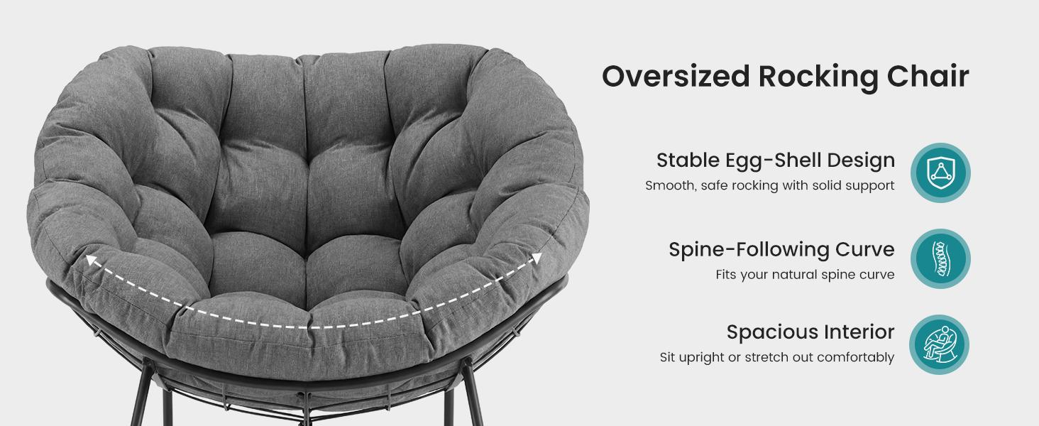 【New】Heavy Duty Outdoor Rocking Chair with Cushion, Oversized Egg Lounge, 450 Lbs All-Weather Glider for Patio, Garden, Living Room