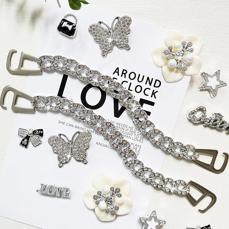 Mimilove Bling Shoe Charms for Women,Girly Golden Chains for Clog Sandals,Rhinestones Bling Chain Charms Cute Designer DIY Shoe Accessories Decoration Jewels Party Favors