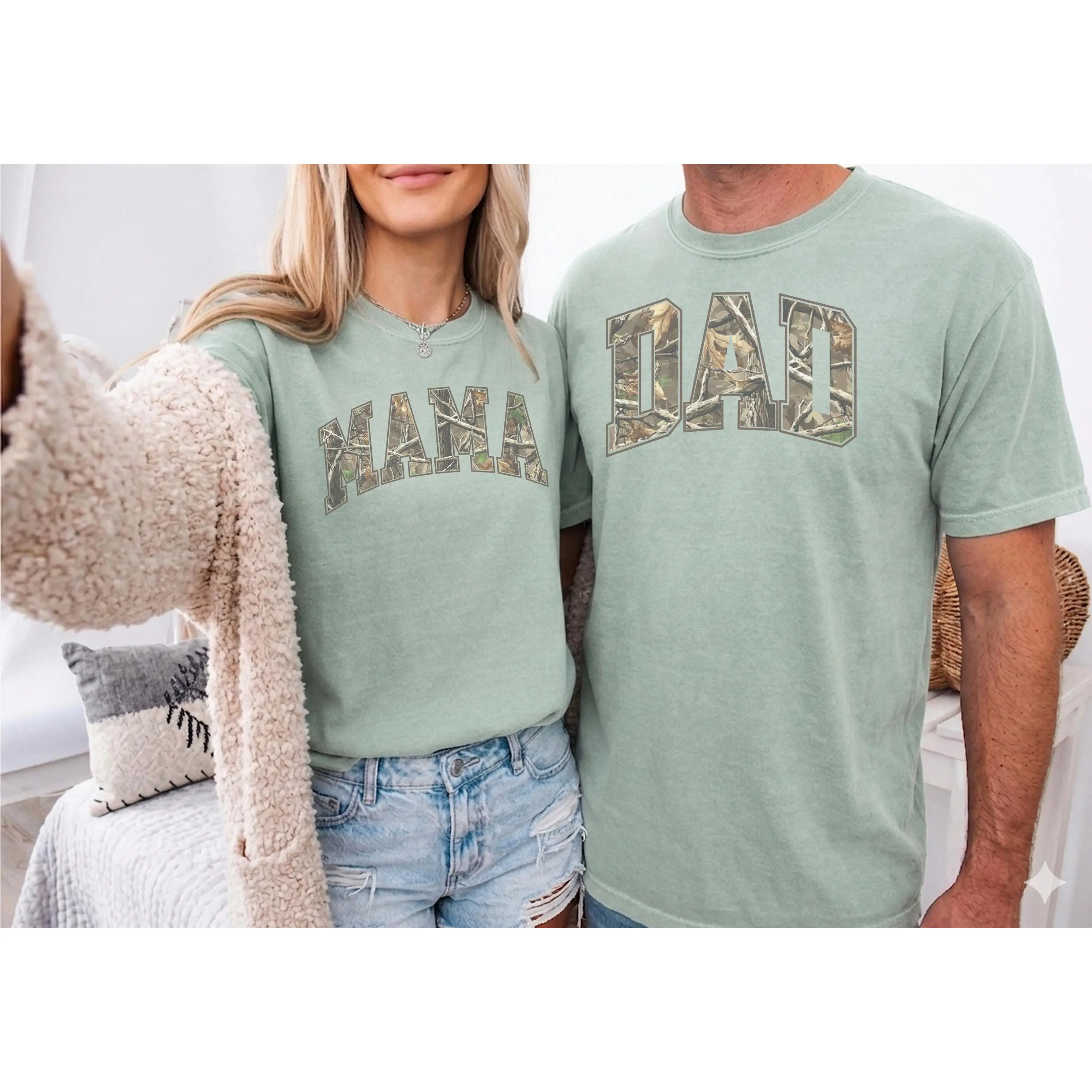 Mama Dad Camo T-shirt Matching Tree Camo Couple Shirts Gift For Mom Dad Matching Shirt