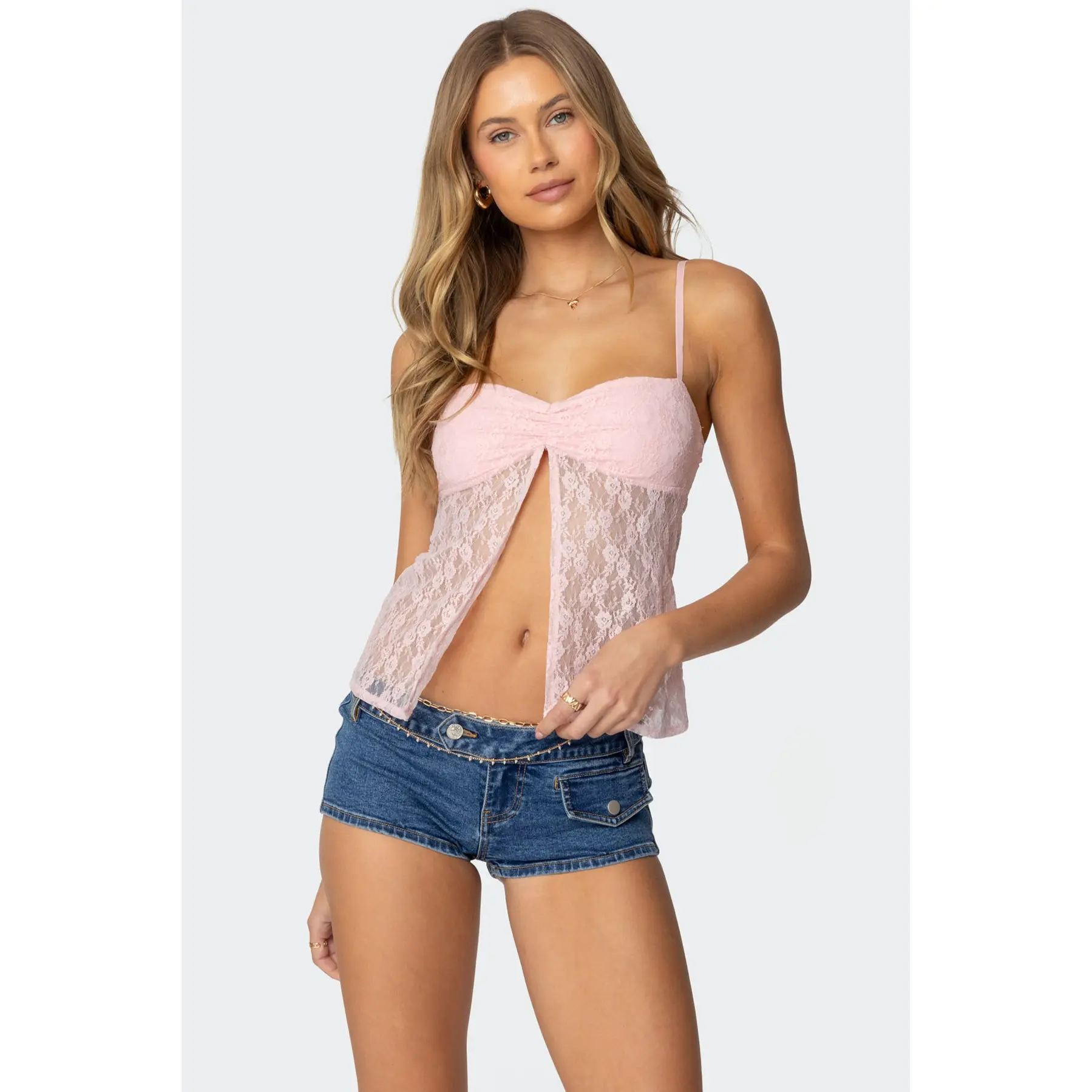 Priya Sheer Lace Split Front Top