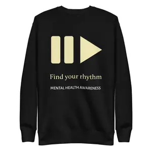 Pause / Play Mental Health Awareness Unisex Premium Sweatshirt - Minimalist Music-Inspired Design Cotton Fabric Long Sleeve Soft Breathable Everyday Streetwear