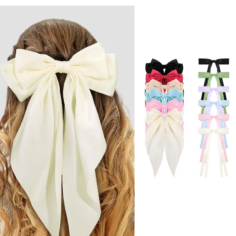 Women's 12-Piece Satin Bow Hairpin Set - 6 Large Long-Tail Secure Clips, 6 Small Metal Hairpins, Cute Clips & Hair Pins, Sweet Retro Hair Accessory for Weddings, Date Parties
