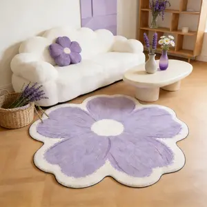 Floral Irregular Carpet, Sweet Cute Modern Cream Style Living Room Sofa Coffee Table Mat, Soft Comfortable Plush Foot Pad