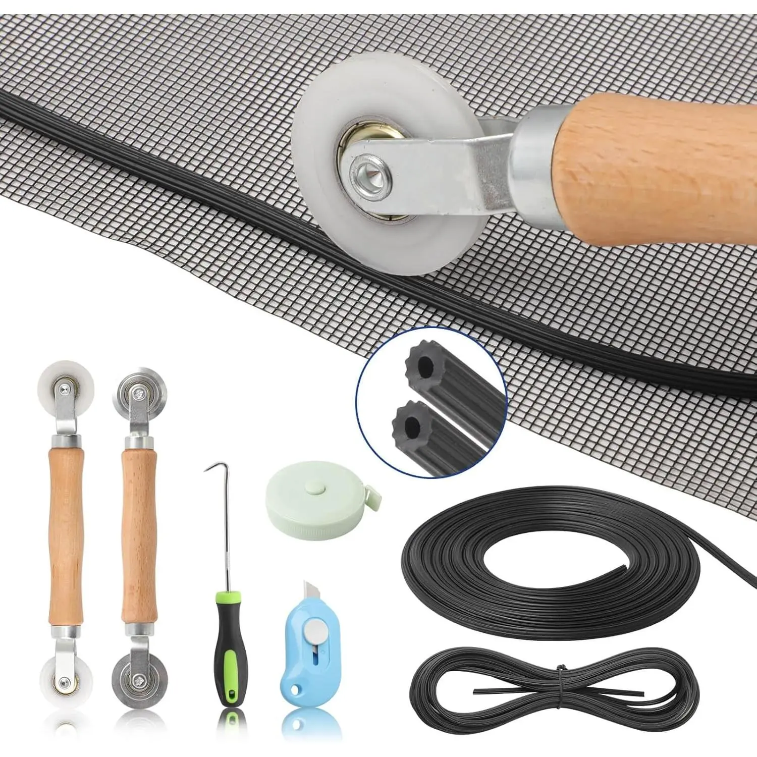 Window Screen Door Repair Kit Include Window Screens Mesh 48"x116" with All Tools in Window Screen Replacement(Screen Rollers, Splines, Hook),