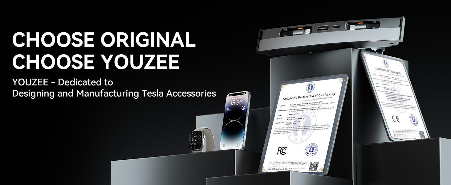 YONZEE  Retractable USB Hub for Tesla Accessories Multi-Port Model 3/Y Concealed Docking Station with Dustproof Sliding Cover and Quick Charging Model Y 2021-2026 and Model 3 2021-2025 （Compatible with Juniper and Highland）