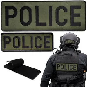 2Pcs Police Patch Set, Embroidered Olive Drab Tactical Patches with Hook Backing for Vest Carriers, Jackets, Hats, Backpacks, Service Dog Harnesses — Large & Small Sizes