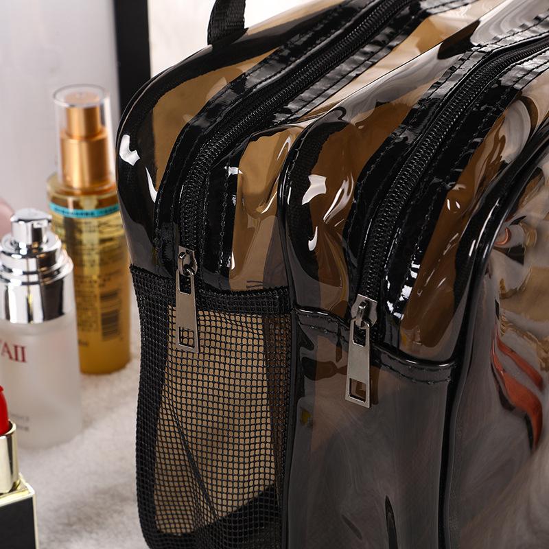 Clear PVC Cosmetic Bag, Double Zipper Transparent Makeup Organizer, Waterproof Travel Toiletry Pouch with Mesh Pocket