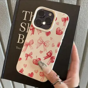 [Trending] Full-screen pink bow and heart pattern suitable for TPU, compatible with iPhone 16 Pro Max phone case, iPhone 16 Pro Max/14/16 Plus/15/13 Pro/12/11, business anti-drop protective cover, high aesthetic value