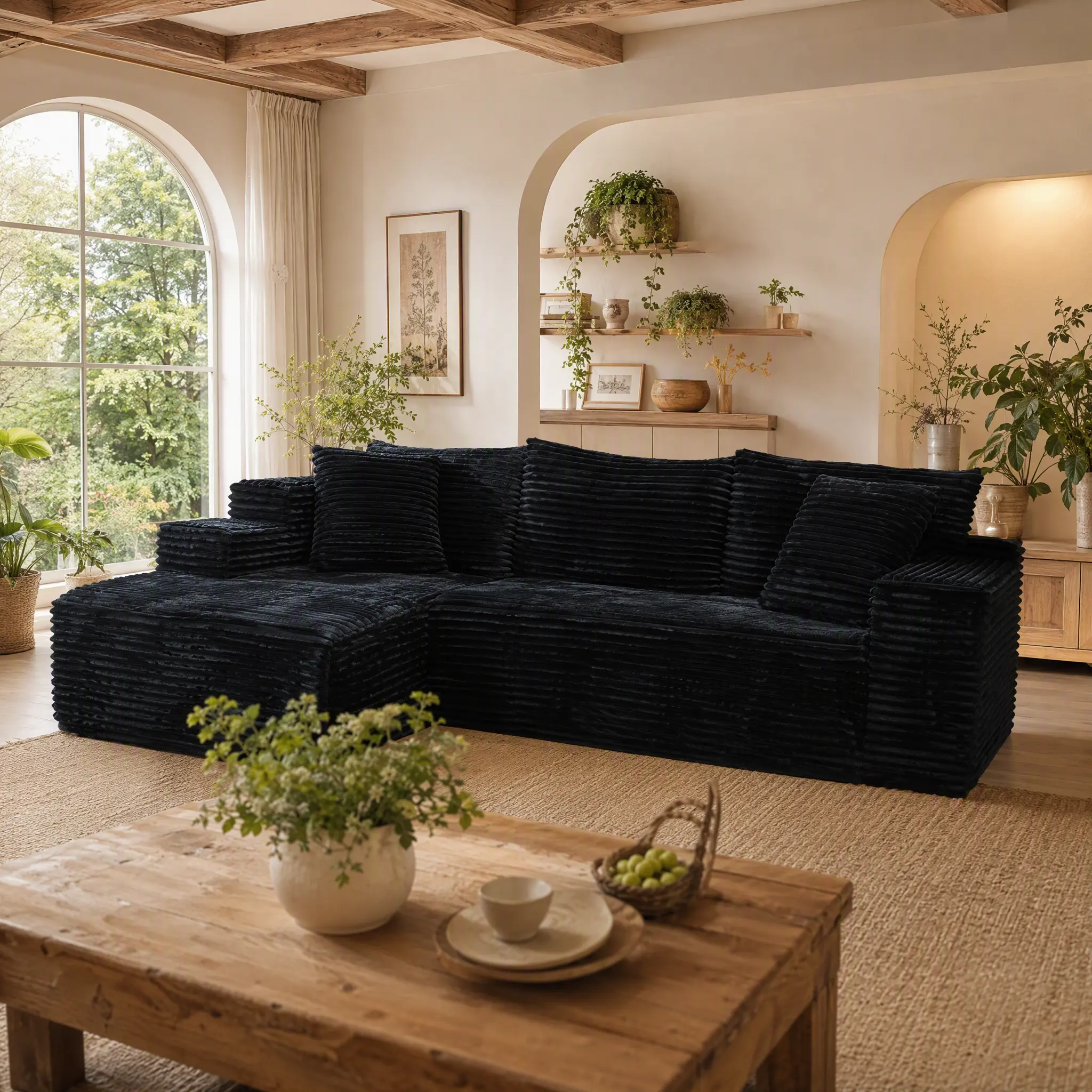 105-inch L-shaped compressed sofa with customizable combinations, modular corduroy cloud sectional sofa, pet-friendly couch with no hard frame for living rooms and apartments