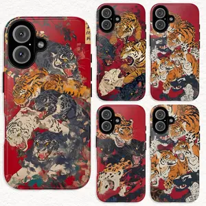 Vintage Chinese Tiger Artistic Phone Case, Japanese Tiger Collage, Wild Animal Cover Big Cat Cover Suitable for iPhone 17-11 Pro Max/Plus and  Samsung Galaxy S23-25