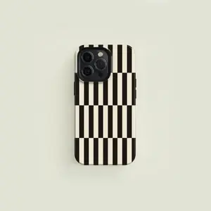 Tall Checkered Black & Cream Tough iPhone Case Premium Film 2 in 1 IPhone Case - Durable, Shock Absorbing and Stylish Protection - Compatible with iPhone 17 16, 15, 14, 13, 12, 11, Plus, Pro, Pro Max, Perfect birthday gift for friends.