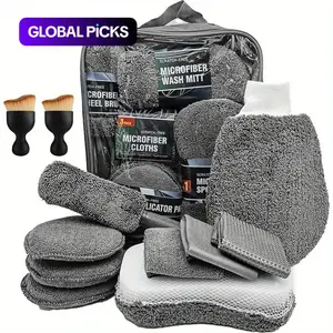11 Piece Microfiber Car Cleaning Kit, Includes Tire Brush, Scratch Remover Pad, Detail Sponge, Soft Gloves, Durable Cleaning Tools, Essential Internal External Care