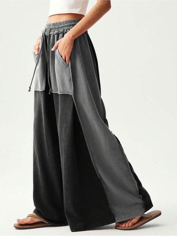 BOHO Ladies' Casual Knitted Patchwork Color Loose Wide-Leg Washed Pants