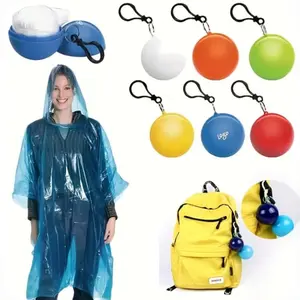 4 Random Colors Portable Disposable Rain Ponchos, Waterproof Raincoat, Mixed Colors, Plastic Material, Keychain Ball Design, Suitable for Outdoor Activities, Hiking, Fishing, Christma