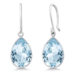Gem Stone King 6.00 Cttw Swiss Blue Topaz Earrings In 925 Sterling Silver | Pear Shaped 12X9MM | Gemstone Birthstone | Drop Dangle Teardrop Earrings For Women