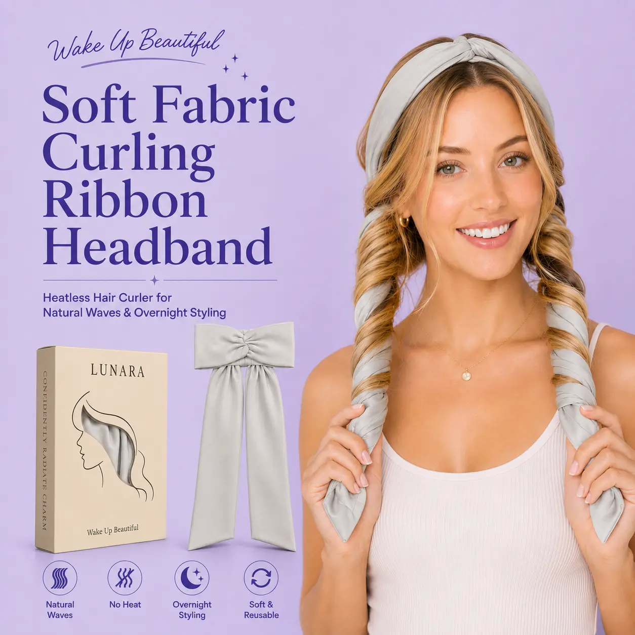 Ovelis Soft Fabric Curling Ribbon Headband – Heatless Hair Curler for Natural Waves & Overnight Styling