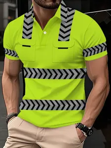 Men's casual sports short-sleeved shirt, striped athletic, Athletic sports clothing, with workwear-style pattern printing, breathable regular fit, polyester fabric that can be machine washed but not dry cleaned. Suitable for daily and sporty outfits.