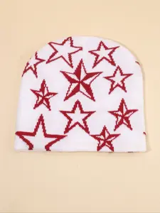 Girls' Y2K Knit Beanie Hat, Trendy Hat, Warm Winter Cap with Fun Jacquard Star Design, Stylish Autumn & Winter Headwear for Kids