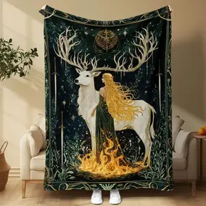 Glass Throne Comfortable Flannel Blanket Soft Cotton Material with Enchanting Deer Design Perfect for Sofa Bed Chair Dorm Decoration Book Lover Decorative Throw