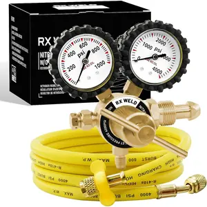 Nitrogen Regulator with 0-1000 PSI CGA580 Inlet, Delivery Pressure Equipment Brass Inlet Outlet Connection Gauges with Refrigeration Hose