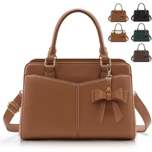 Purses for Women Satchel Purse, PU Leather Structured Work Handbag with Bowknot and  Strap, Fits 11'' iPad